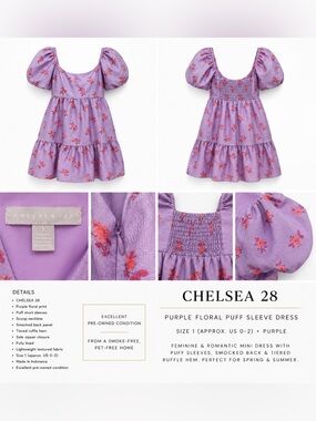 Chelsea28 Lavender Floral Puff-Sleeve Dress